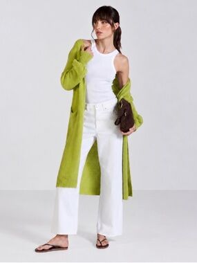 JAKI London Yasmin Baby Alpaca Long Cardigan Lime Green S/M
